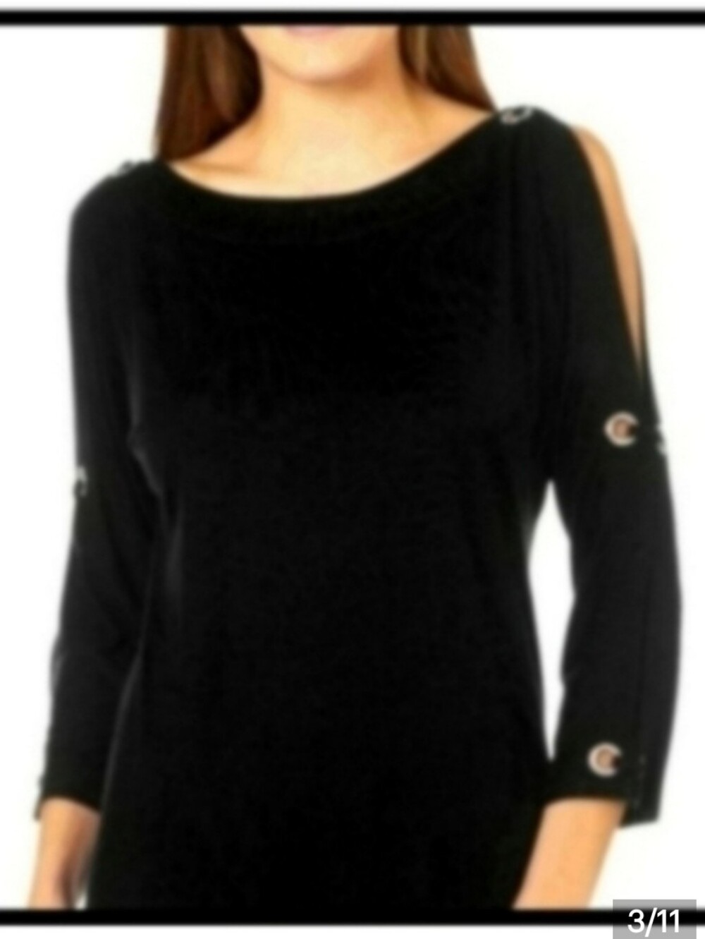Black Knit 3/4 Sleeve Dressy Rhinestone Top Cable & Gauge Medium